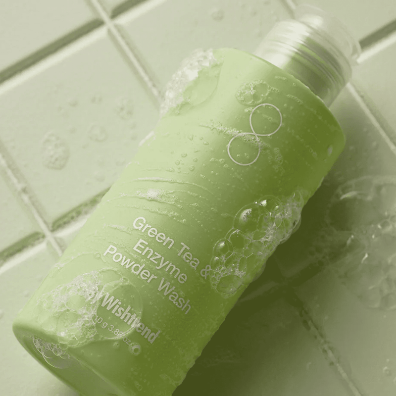 BY WISHTREND Green Tea & Enzyme Powder Wash (110g) texture and packaging