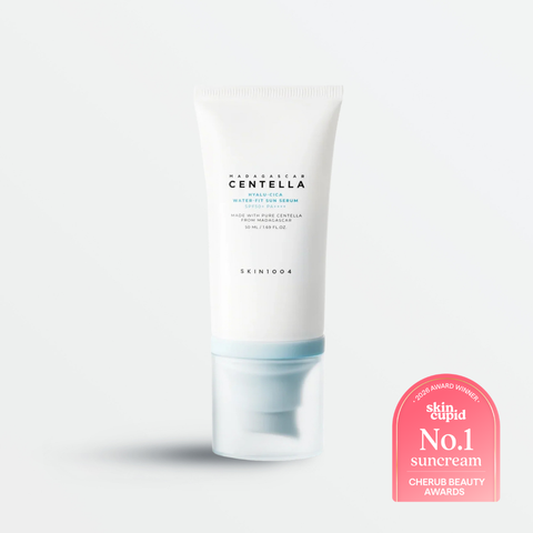 White skincare product tube with 'Centella' branding on a white background, featuring a 'skin cupid' award badge.