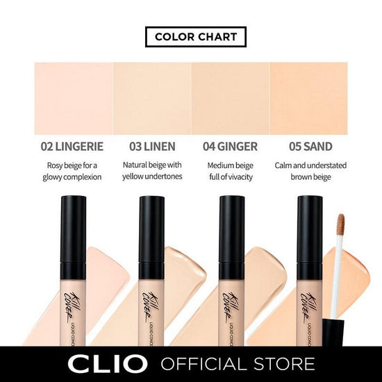 CLIO Kill Cover Liquid Concealer (3 Colours) 7g swatches